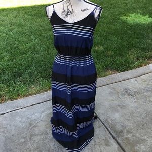 Old Navy Blue Black Maxi Side slit Sundress -M